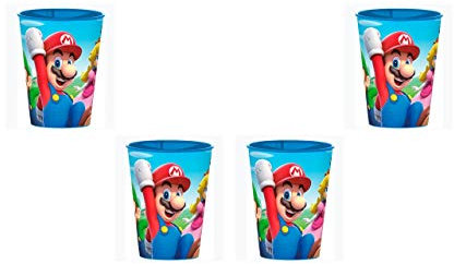 2754; pack 4 vasos Super Mario; producto reutilizable; producto de plástico; No BPA, ideal para fiestas y cumpleaños; capacidad 260 ml