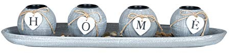 levandeo Teelichthalter Set Tablett Holz Home Grau Shabby Chic Vintage Windlicht Deko Kerzenhalter Romantik Geschenk