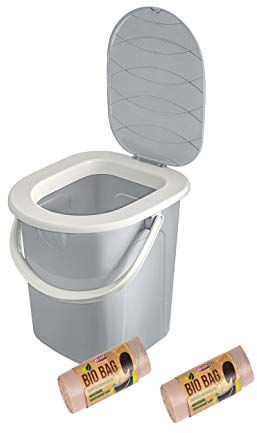 BranQ - Home essential BranQ portátil para Camping (22 L) con 40 Bolsas de Inodoro orgánicas, de plástico, con máx. Soporta hasta 120 kg, Color Gris Claro, Unisex