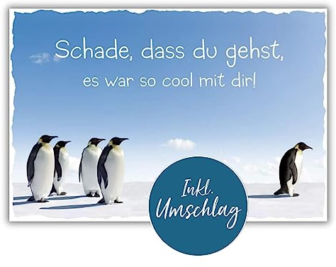 bsb Abschiedskarte - 11,5 x 17,0 cm - schöne Karte zum Abschied Kollegin & Kollege mit Pinguin-Motiv - liebevolle Karte zum Ruhestand - Abschiedsgeschenk Kollegen Rente & Jobwechsel