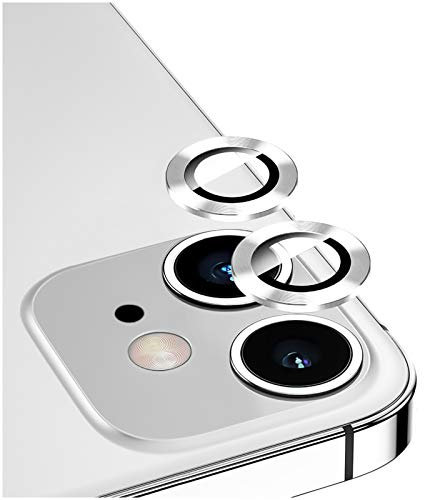 DIKKAR Protezione per Obiettivo della Fotocamera per iPhone 12/12Mini, Pellicola Protettiva per Fotocamera Posteriore in Lega di Alluminio in Vetro temperato HD AntiGraffio (Argento)