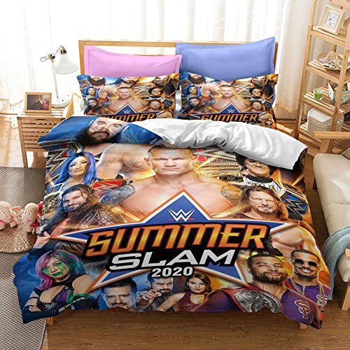 NICHIYOBI World Wrestling Entertainment WWE Bettbezug Bettwäsche Set - Bettbezug und Kissenbezug,Mikrofaser,3D Digital Print dreiteiliger Bettwäsche (10,Single 135x200cm+80 * 80cm)