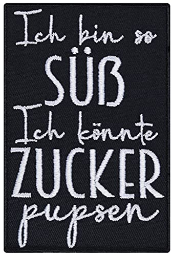 Aufnäher/Aufbügler Ich bin so süß, ich könnte Zucker pupsen Bügelbilder lustig Einhorn Patch zum annähen/aufbügeln |Mädchen Geschenk Applikation für alle Stoffe | 60x90mm