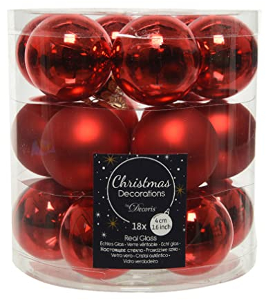 Decoris Weihnachtskugeln Glas 4cm x 18 Stück kleine Christbaumkugeln rot