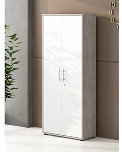 Dmora Armadio Multiuso 2 Ante Tirreno, Mobile Multifunzionale, Mobiletto scarpiera, Guardaroba Porta Scarpe, 79x188h34 cm, Bianco e Cemento