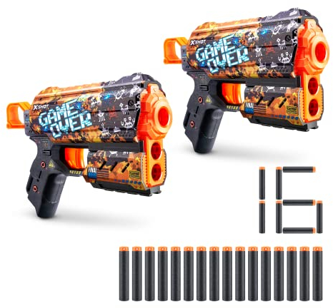 X-Shot Skins Flux, Game Over, Schaumstoff-Dartblaster (2er Pack, 16 Darts)