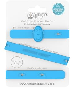 Matchstick Monkey Spielzeug Schnullerkette für Beißring, Spielzeug, Trinkbecher - Halteriemen zur Befestigung an Kinderwagen, Autositz oder Hochstuhl - Länge 55cm - Silikon blau