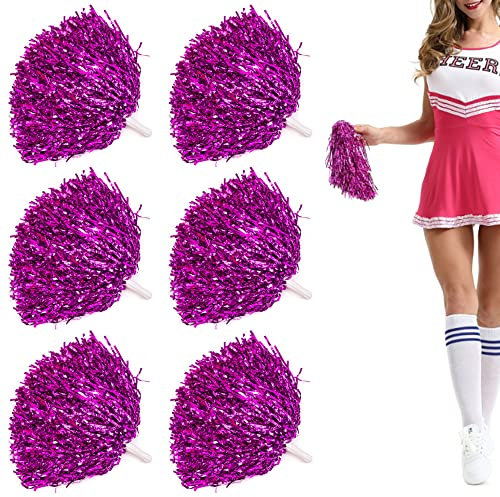 Niuhong 6 PCS Cheer Leader Poms Pom Bright Metallic Cheers Ball Squad Cheer Sport Farben Pompons Poms Hand Flower Bands Spirit Cheering Pom Colours Accessories Cheerleading Sports Games Team (Rosarot)