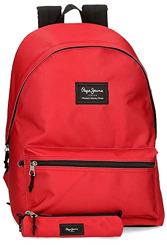 Pepe Jeans Aris Mochila para Portátil y Estuche Escolar 15,6 Rojo 31x44x17,5 cms Poliéster 30,01L