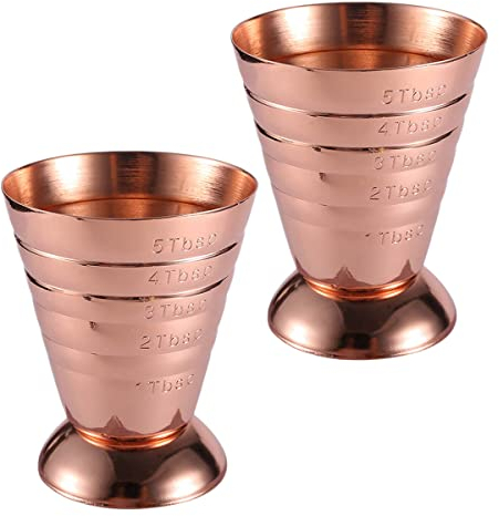 Verve Jelly Stainless Steel Measuring Cup Alcohol Bar Shot Measure Cup, Mini Wine Cocktail Drinks Measure for Spirits, Set of 2, Copper