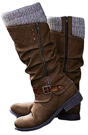 Minetom Stiefel Damen Warm Winterstiefel Mit Blockabsatz Langschaft Boots Cowboy Stiefel Reißverschluss Westernstiefel Winterschuhe