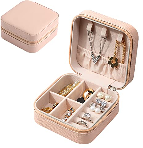 Eucomir Schmuckkästchen für Damen,Schmuckschatulle Reise,Klein PU-Leder Schmuckaufbewahrung Schmuckkoffer,Mini Schmuckbox Reise für Ringe, Ohrringe, Armbänder, Ketten, Lotuswurzel Stärke