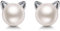 Schöne Katze Perle Ohrringe, 925 Sterling Silber Katzenschmuck Geschenk, zierliche Kätzchen Tier hypoallergene Schmuck Geschenke für Frauen Mädchen