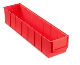 Rote Industriebox 400 S | HxBxT 8,1x9,1x40cm | 2,2 Liter| Sichtlagerkasten, Sortimentskasten, Sortimentsbox, Kleinteilebox