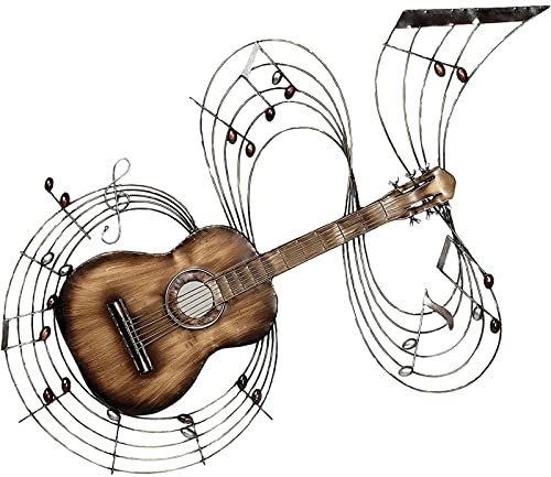 OLOTU Wall Sculpture Handmade Guitar Wall Decor Creative Metal Rhythm Music Theme Durable and Fashionable Wall Art Wrought Iron Music Stave Home Art Gifts