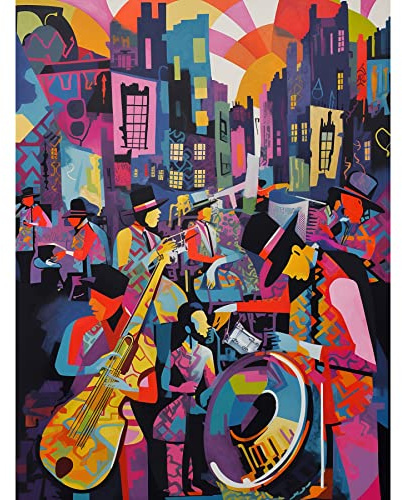 Artery8 New Orleans Jazz Festival Street Musicians Playing Music City at Sunset Abstract Modern Painting Large Wall Art Poster Print Thick Paper 18X24 Inch