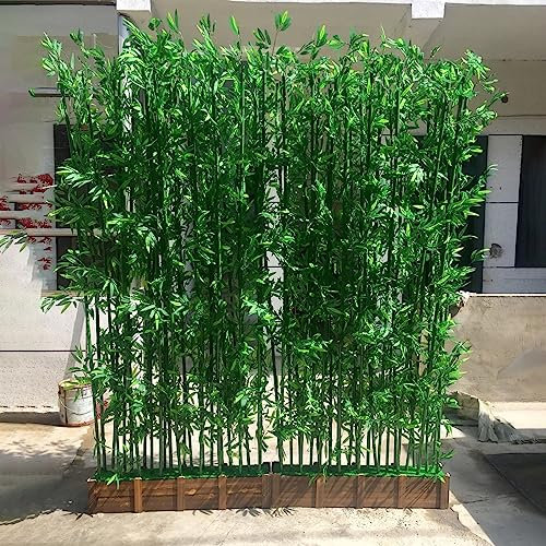 Bambou Artificiel Plante Plantes Artificielles de Barrière de Jardin de Patio, Faux Bambou de Pont Avant Extérieur avec Base en Bois, Séparateurs de Mur de Verdure pour Spa de Bureau à Domicile ( Colo