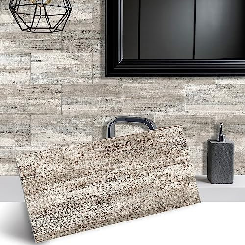 Alwayspon 32PcsX4inchX8inch Wood Effect Vinyl Wall Tile Transfers Sticker, Peel and Stick Self-Adhesive Splashback, Foaming Sticky Back Stick On Tile Decals Sticker for Kitchen Bathroom Wall