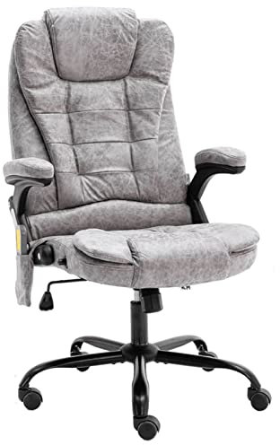 Homgoday Hellgrauer Massage-Bürostuhl aus Wildleder, Ruhestuhl, ergonomischer Bürostuhl, Schreibtischstuhl, Bürostuhl für Wohnzimmer, Schlafzimmer