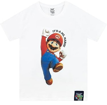 Super Mario Maglietta Maglietta Bambino | T-Shirt Ragazzi | Bianco 9-11 Anni