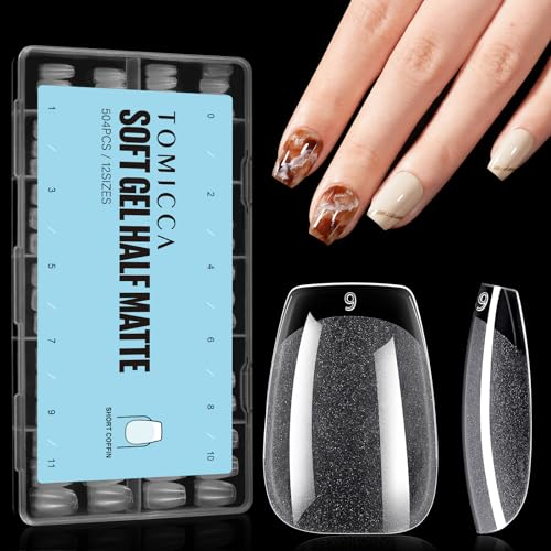 TOMICCA 504 Pièces Capsule Americaine Ongle, 12 Tailles Faux Ongles, Cercueil Court Transparent Couverture Complète, Avec Valise De Rangement, Pose Americaine Capsule pour Diy Nail Art