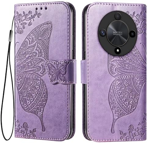 EASSGU Custodia per HONOR Magic6 Lite 5G (6.78 Inches) Flip Folio Cover Magnetica per Telefono in Pelle con 3 Slot per Schede 1 Portafoglio, Case - Viola Chiaro