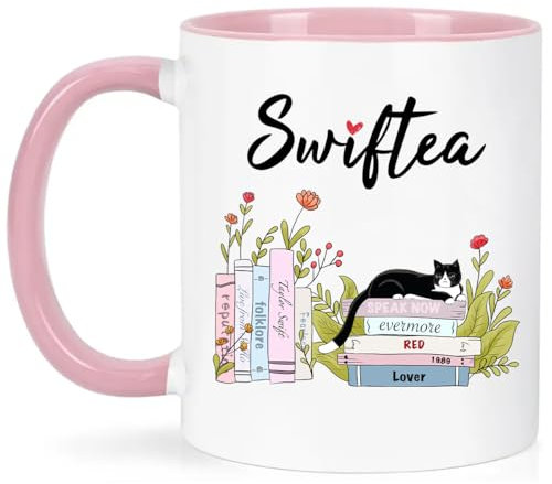 Lbanasd Funny Coffee Mug Swiftea Album Coffee Mug Gift for Singer Fans Womens Girls 11oz White and Pink Double Sided Mug