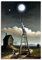 ARTLAND Wanddeko Leinwand Bilder Wandbild 70x100 cm Kinderzimmer Deko Leiter Junge Mond Lampe Licht Nacht Fantasy Märchen U4ZY