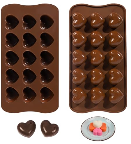2 Piezas Molde Chocolate Silicona,Antiadherente Molde de Chocolate,Moldes Chocolate Silicona con Forma de Corazón con 15 Cavidades,Reutilizable Moldes de Silicona para Chocolate,Dulces,Jabón,Gelatina