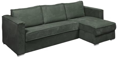 Vente-unique-Eckschlafsofa mit Matratze - Ecke wechselbar - Cord - Grün - Liegefläche 140 cm - Matratze 14 cm - Loreto