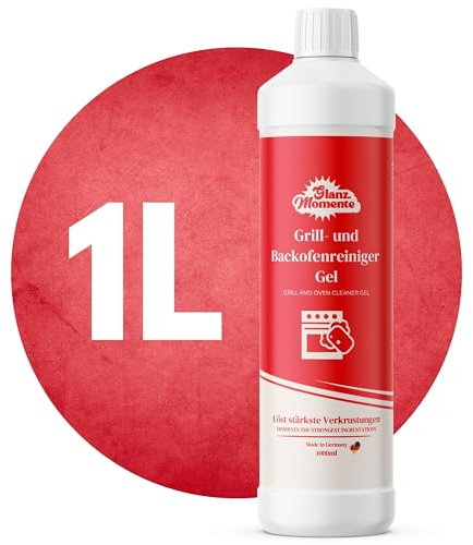 GLANZMOMENTE ® Grill- und Backofenreiniger Gel - 4x1000ml - Wirkt gegen stärkste Verschmutzungen Geeignet für Backofen, Grill, Kaminscheiben, Bleche-Biologisch abbaubar - Ohne Chlor & Bleichmittel
