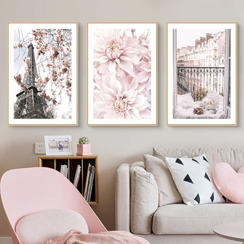 Uixxducc 3er Poster Set Wandbilder, Moderne Bilder Schwarz-Weiß Pariser Landschafts Eiffelturm Poster & Kunstdrucke, Wanddekoration Wohnzimmer & Schlafzimmer, Ohne Bilderrahmen (DEF,50x70cm)