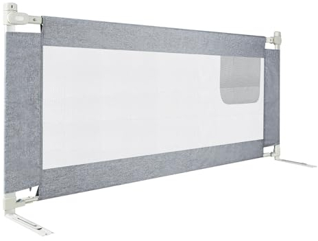 Froadp 150cm Rausfallschutz Baby Bettgitter Schutzgeländer, Höhenverstellbar Kinderbettgitter mit Doppelverriegelungsschutz & Fester Gurt, Tragbare Bettschutzgitter für Kleinkinder oder Senioren, Grau