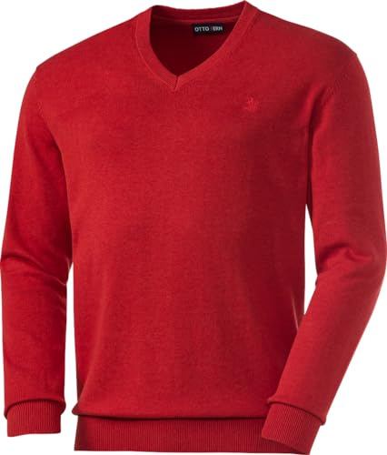 Otto Kern Pullover Herren mit V-Ausschnitt, Strickpullover aus 100% Baumwolle, Bequemes Sweatshirt in Regular-Fit Passform, Rot, Gr. L