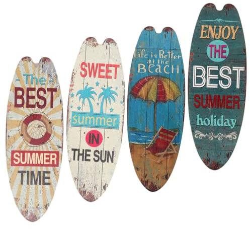 Yardenfun 4 Stücke Wandhängende Surfbrett Schild Dekoration Strandmotiv Wanddeko für Zuhause Vintage Surfbrett Wandhalterung für Den Sommer Nautische Deko für Strand und Poolbereiche