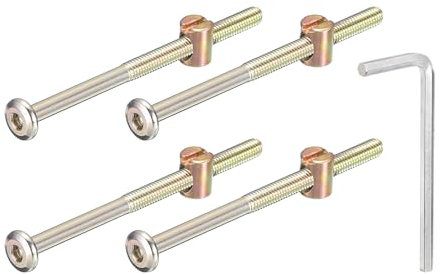 QUARKZMAN 4 Stück Sechskantschrauben Bolzen mit Fassmuttern, M6 x 90mm Sechskantmöbelbettbolzen mit Schraubenschlüssel für Stühle und Kinderbetten, bronzefarben