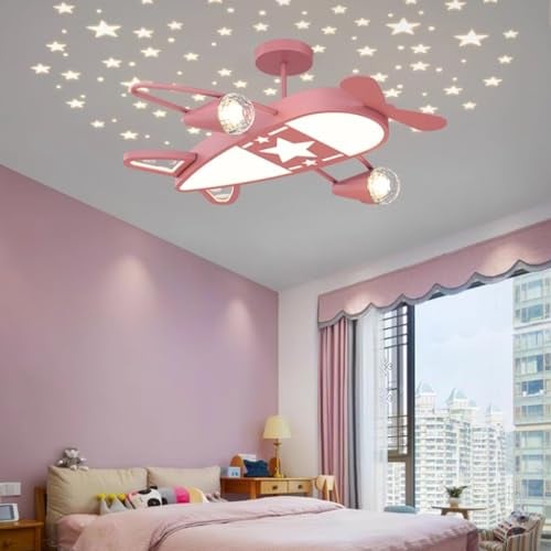 Harpochten LED Deckenleuchte Jungen Und Mädchen Schlafzimmer Schlafzimmer Deckenlampe Acryl Flugzeug Dimmbar Mit Fernbedienung Kronleuchter Kinderzimmer Kindergarten Babyzimmer Deckenbeleuchtung(Pink,