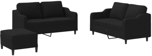 vidaXL Sofagarnitur 3-TLG., Sessel Couch mit Kissen Fußhocker, Sofa Wohnzimmersofa mit Armlehnen, Couchgarnitur Designsofa Sitzmöbel Polstermöbel, Schwarz Stoff