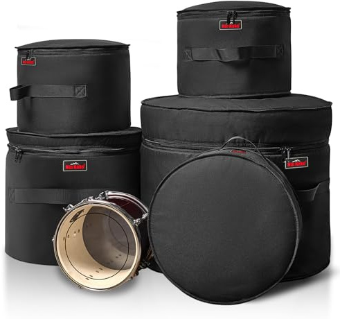 5-Piece Drum Case Set - Padded Drum Bags for 22 Kick, 12/13/16 Toms & 14 Snare | Lightweight Protective Covers for Drummers, Gig Transport, and Long-Term Storage