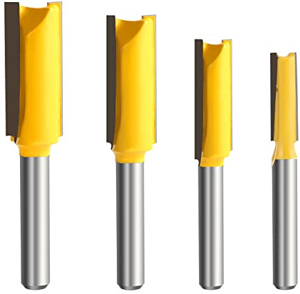 4pcs Flush Trim Router Bits, 1/4 Inch Shank | Cutting Height in 25/64” 3/4” 1” 1-1/2” 1/4 (Double Flute Straight)