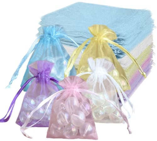 Zasjon 50 Stück Organzasäckchen 20x30 cm Organza Säckchen Zum Befüllen, 5 Farben Bunt Organzabeutel mit Kordelzug, Lavendelsäckchen Leer, Schmuckbeutel, Geschenksäckchen für Hochzeit Geburtstag Party