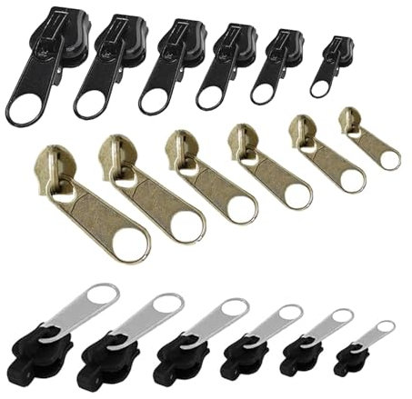 18 Stück Reißverschluss Reparatur Set Reißverschluss Schieber Ersatz Zipper Haltekit Haushaltbarer Fix-reißverschluss Universal Reparatur Ersatzteile für Jacke Mantel Reisekoffer Schulranzen(3 Farben)