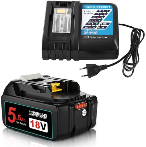 Moticett Batteria di ricambio per Makita 18V 5.5Ah+3A Caricabatterie per Makita 18V BL1850 BL1840 BL1830 BL1820 BL1815 e Caricabatterie DC18RA DC18RC DC18RD (Nero)