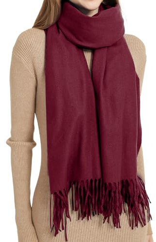 MYSSUCI Eleganter Damen Schal mit Fransen, 200x68cm, Weicher und Wärmender Winterscha Ideal für Hochzeit, Alltag und Outdoor Aktivitäten, Wein Rot