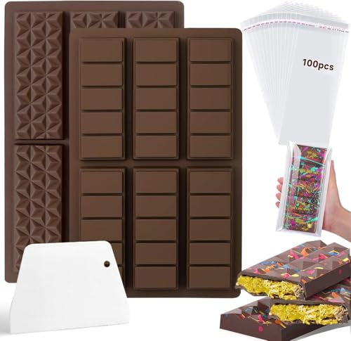 Farnirvana 2 Piezas Molde Chocolate Silicona, 6 Cavidades Molde Tableta Chocolate, Molde Turron Silicona, Molde Chocolate Dubai, Para Hacer Chocolate Dulces