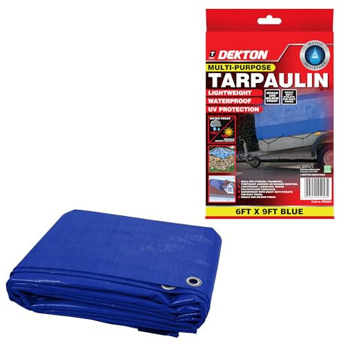 Dekton Lona de 6 pies x 9 pies | 65 g/m² Azul Normal | Cubierta Duradera y Resistente a la Intemperie para Uso en Exteriores | Ideal para Camping, jardinería y proyectos de construcción | Ligera y