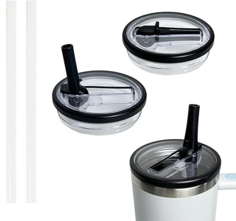 2 Stück Wiederverwendbare Ersatzdeckel Wiederverwendbarer Auslaufsichere und Staubdichte Tumbler Abdeckungen Becher,mit Trinkhalmen,Für Cup Zubehör Ersatzdeckel Deckel