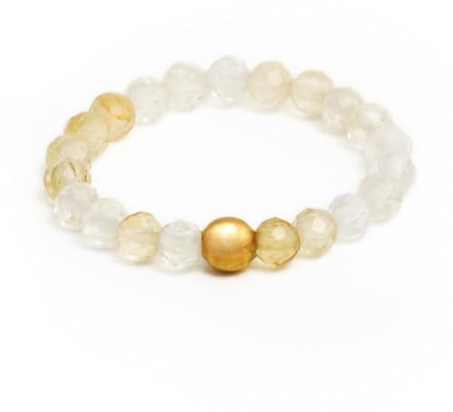 BERGERLIN Echter Citrin Ring mit Goldperle - facettierte Perlen - Größe S