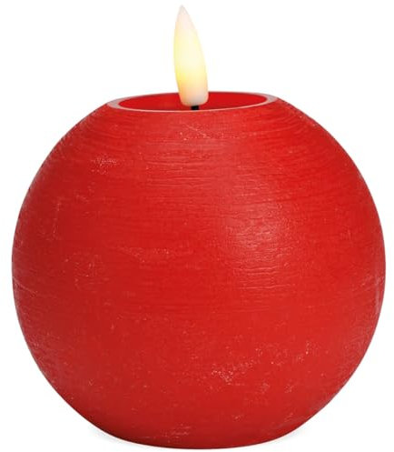 matches21 HOME & HOBBY LED Kerze Kugel aus Echtwachs mit Timerfunktion - Elektrische Wachskerze in Rot als Tischdeko