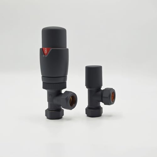 Lux Heat Angled Anthracite Grey Thermostatic Radiator Valve (TRV) Set